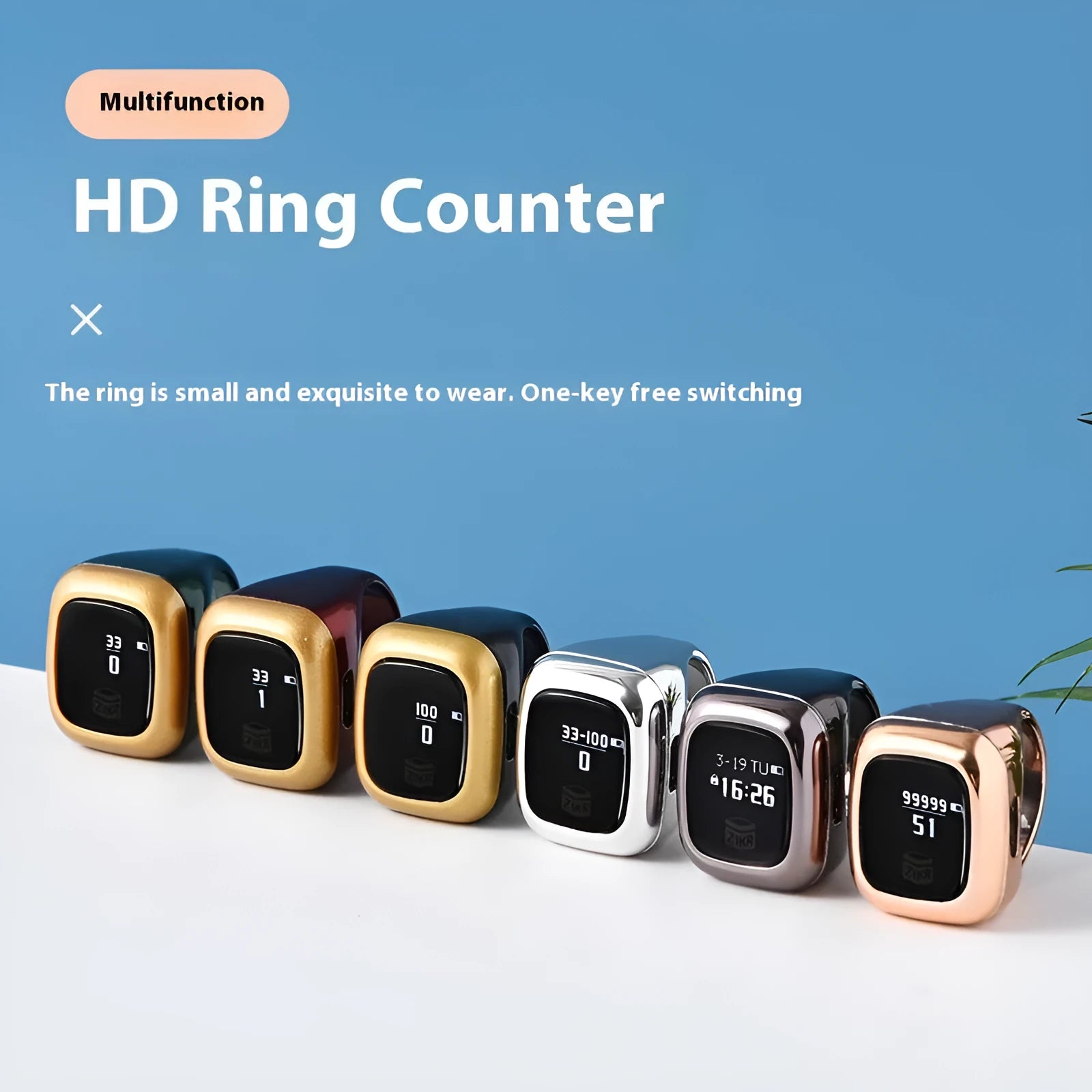 Al-fatiha Zikr electronic counter with digital display and multi-channel vibration reminder in various colours