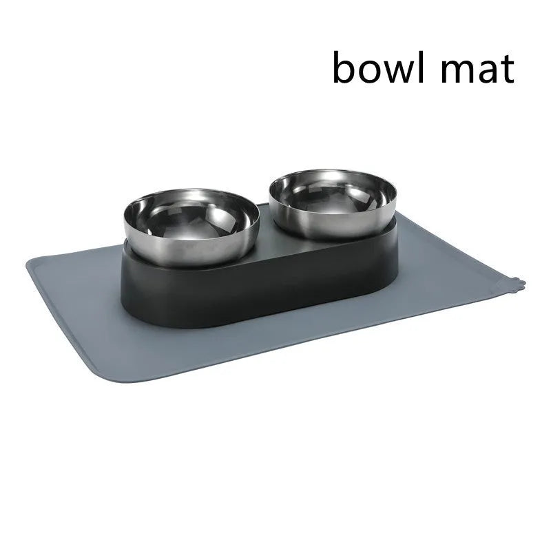 Stainless steel cat dog feeder bowl with electroplated ABS stand and bowl mat