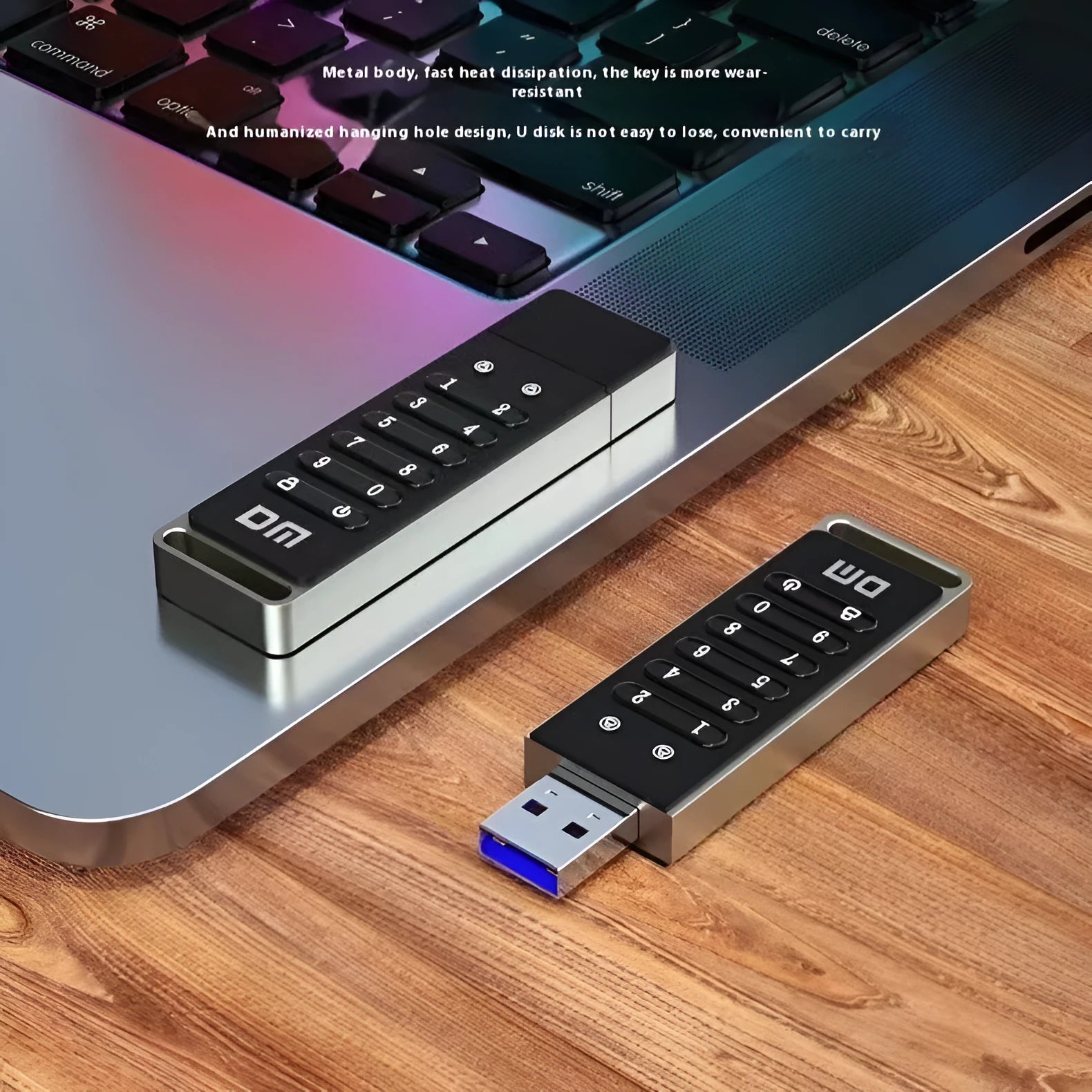 64GB metal fingerprint encrypted USB flash drive showing USB 3.0 connector.