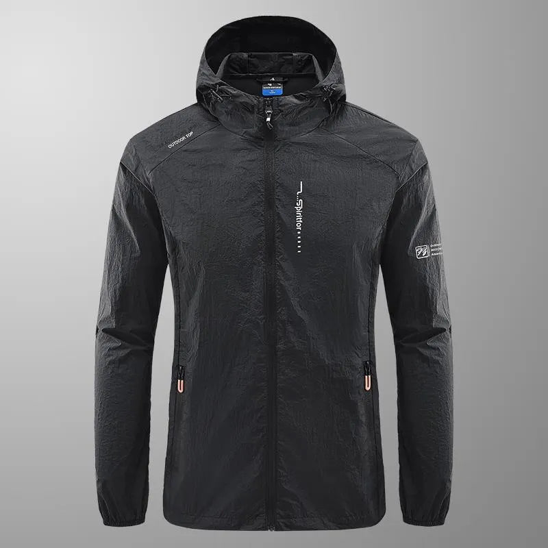Men's lightweight hooded summer jacket in nylon fabric, loose fit design