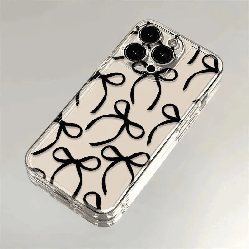 Black ribbon bow transparent TPU phone case for Apple iPhone 15 Pro Max