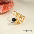 Open mouth geometric titanium steel ring with inlaid zircon stones showing adjustable free size design