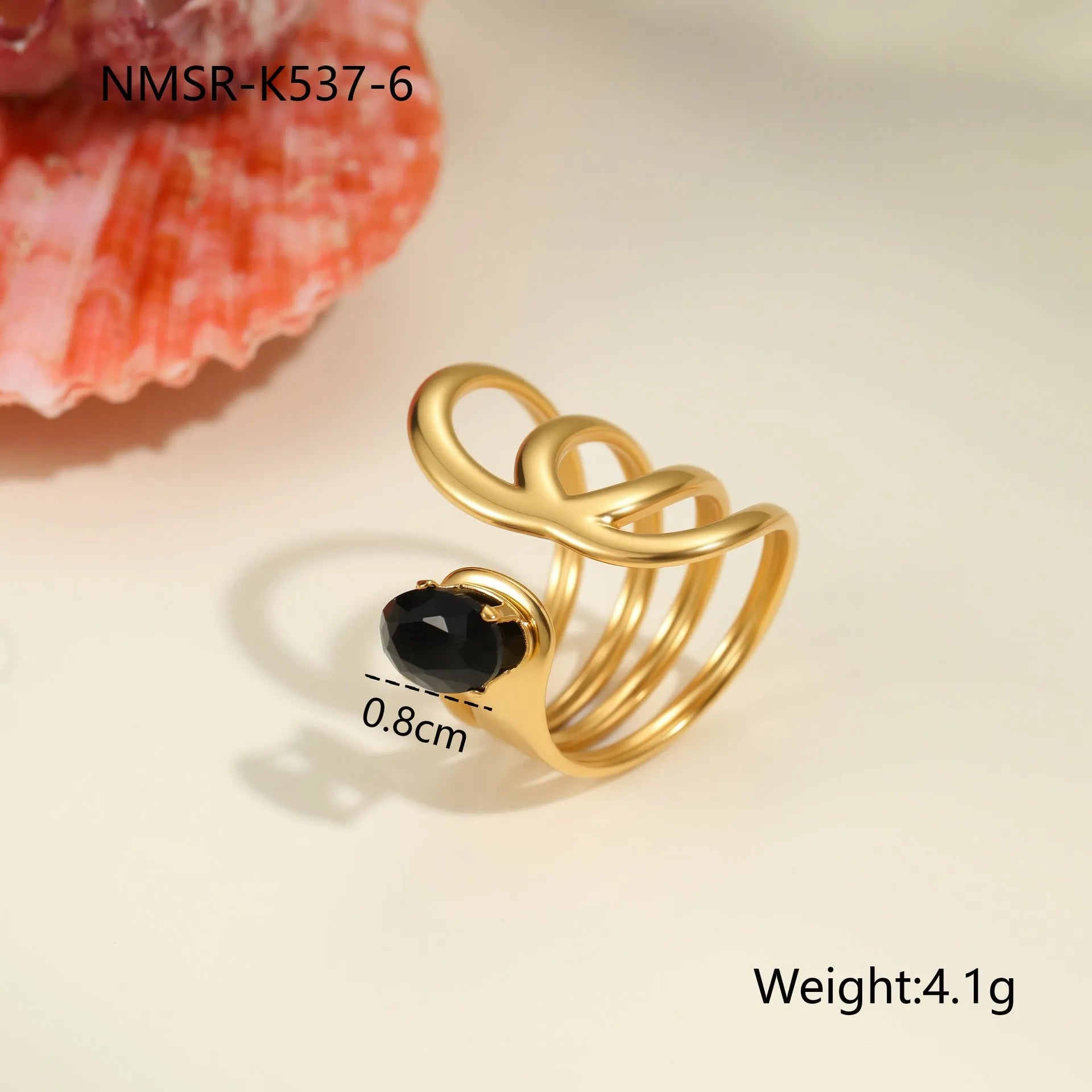 Open mouth geometric titanium steel ring with inlaid zircon stones showing adjustable free size design