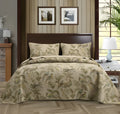 Blue American flower and bird pattern cotton bedspread quilted set with three pieces on bed