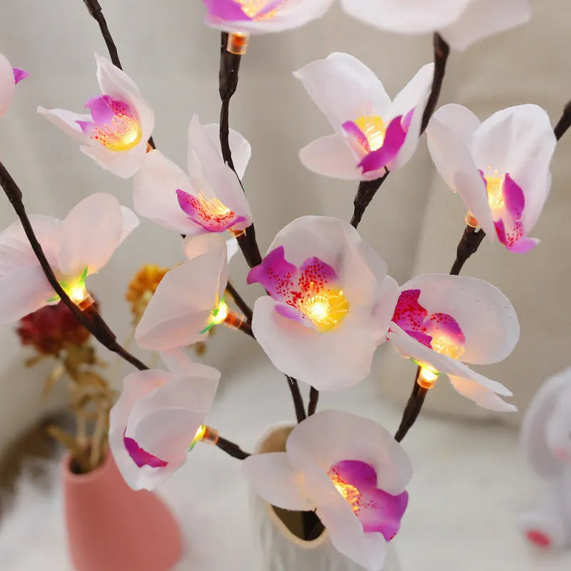 LED phalaenopsis branch decorative light with pink warm glow and fabric plastic construction