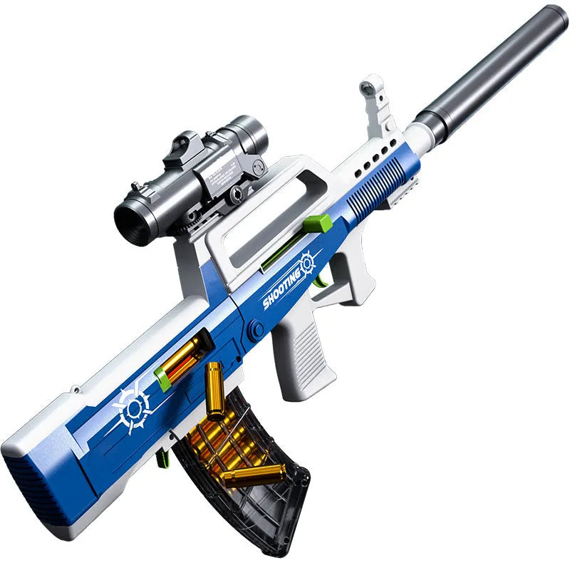 Assault rifle hand pull launch boy simulation toy gun in blue plastic for youths