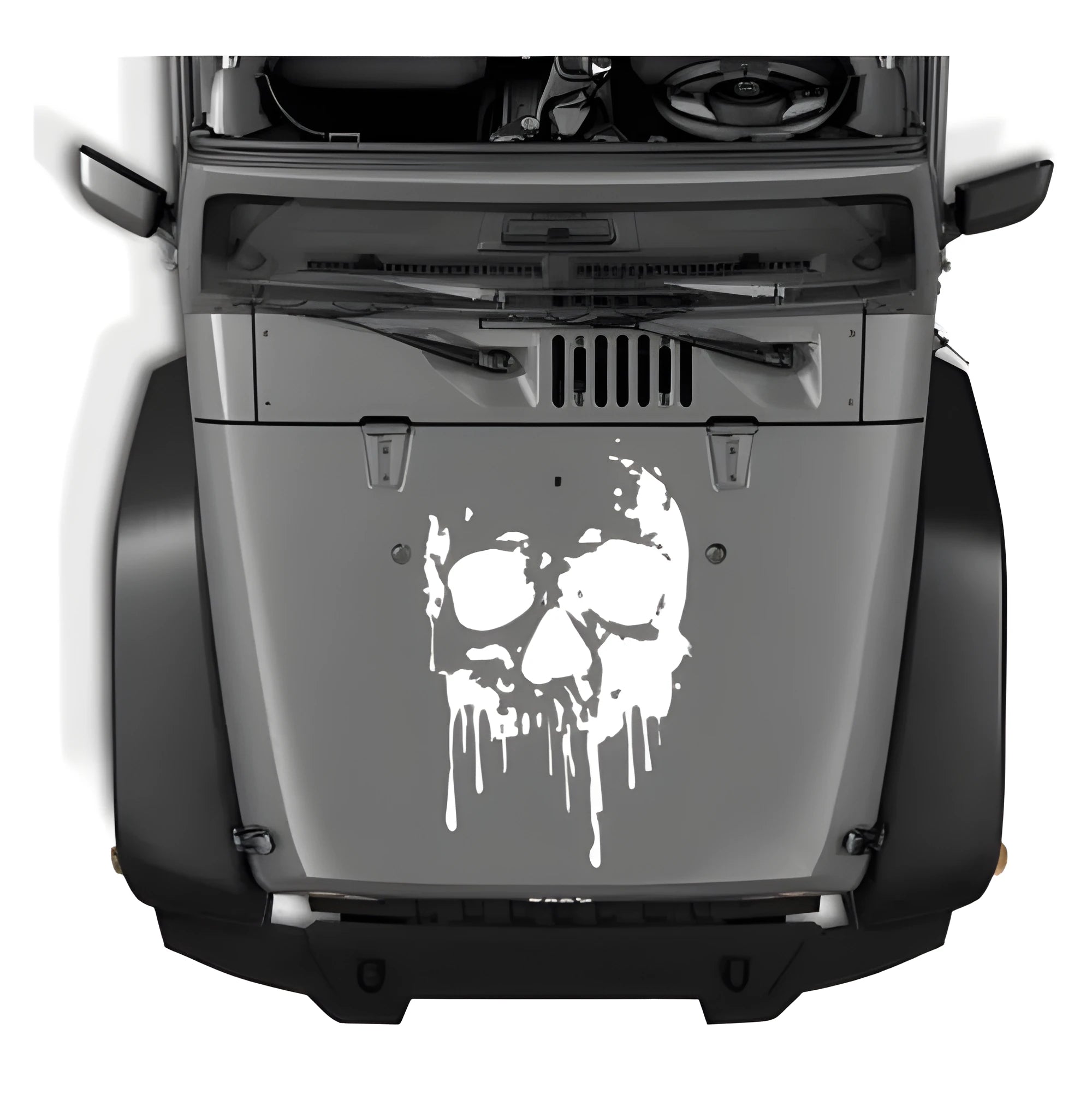 Skull bumper sticker with butterfly fairy design in black on white background