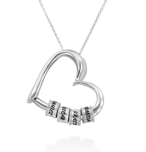 Personalized heart necklace for women with custom name lettering beads, alloy box chain, 51-80cm, silver gold rose gold