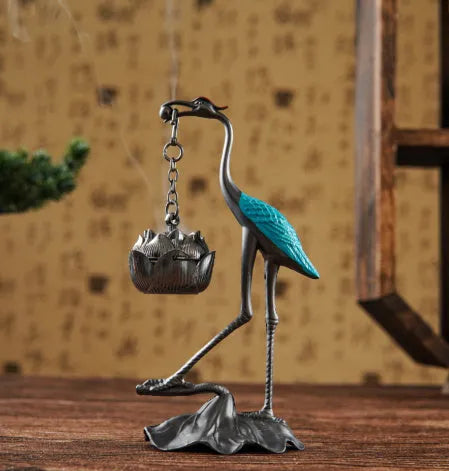 Chinese style copper alloy gourd incense burner with dragon phoenix stove pipa design, electroplated finish, painted blue