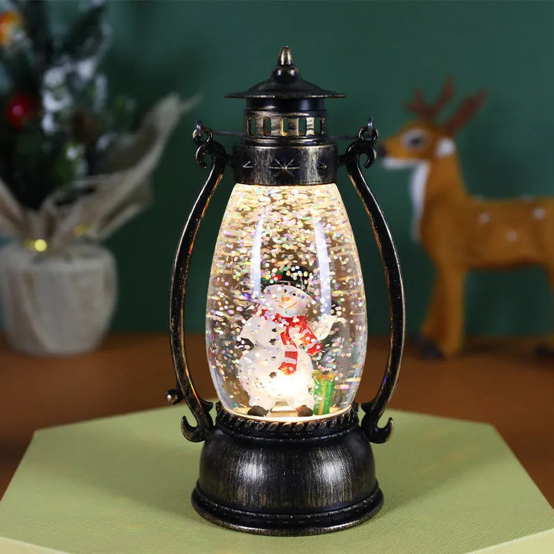 Portable oil lamp crystal ball desktop decoration with snowman design and paper-style finish.
