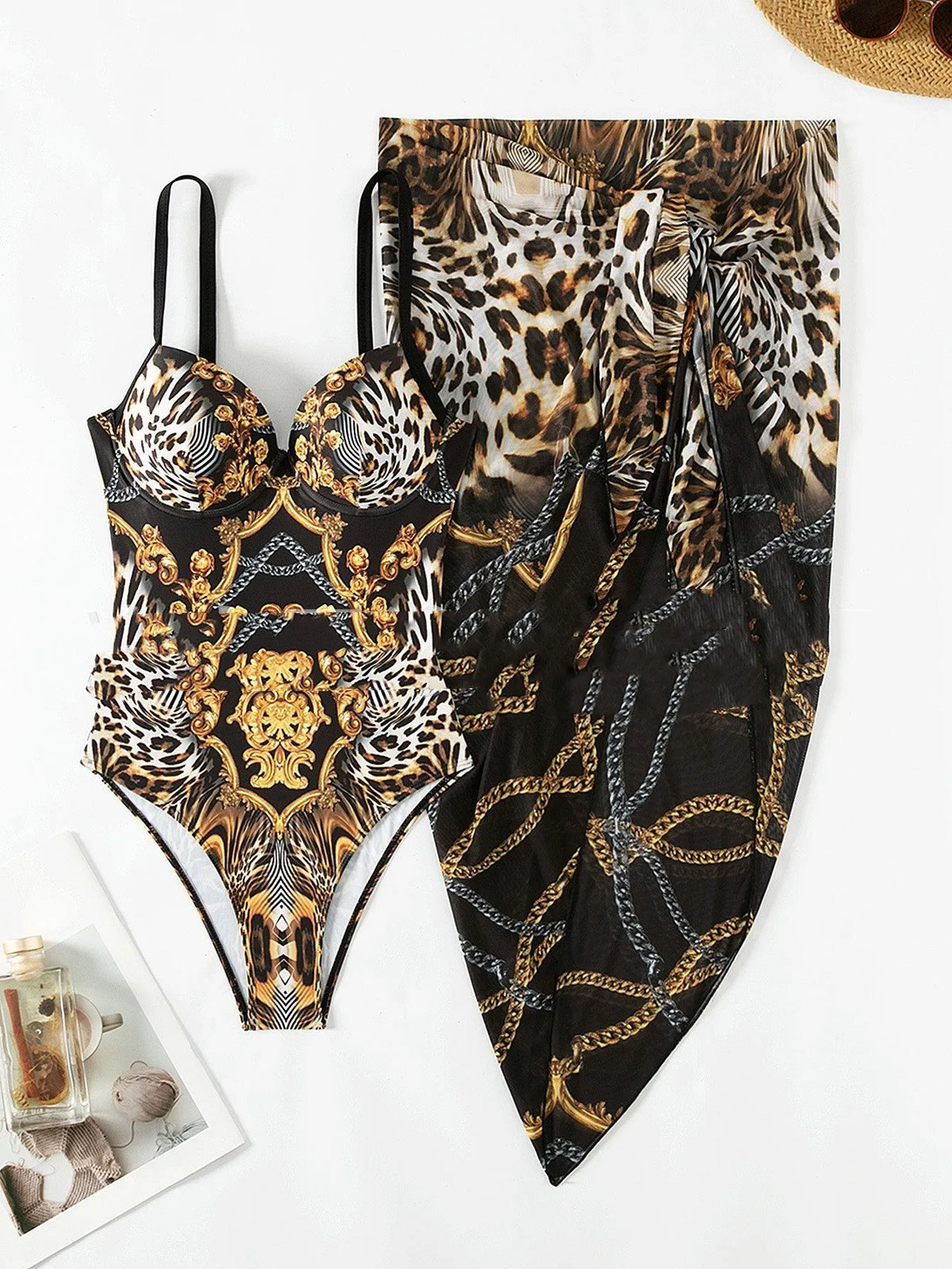 Black double shoulder bikini set with steel bracket gather for women in sizes S to XL