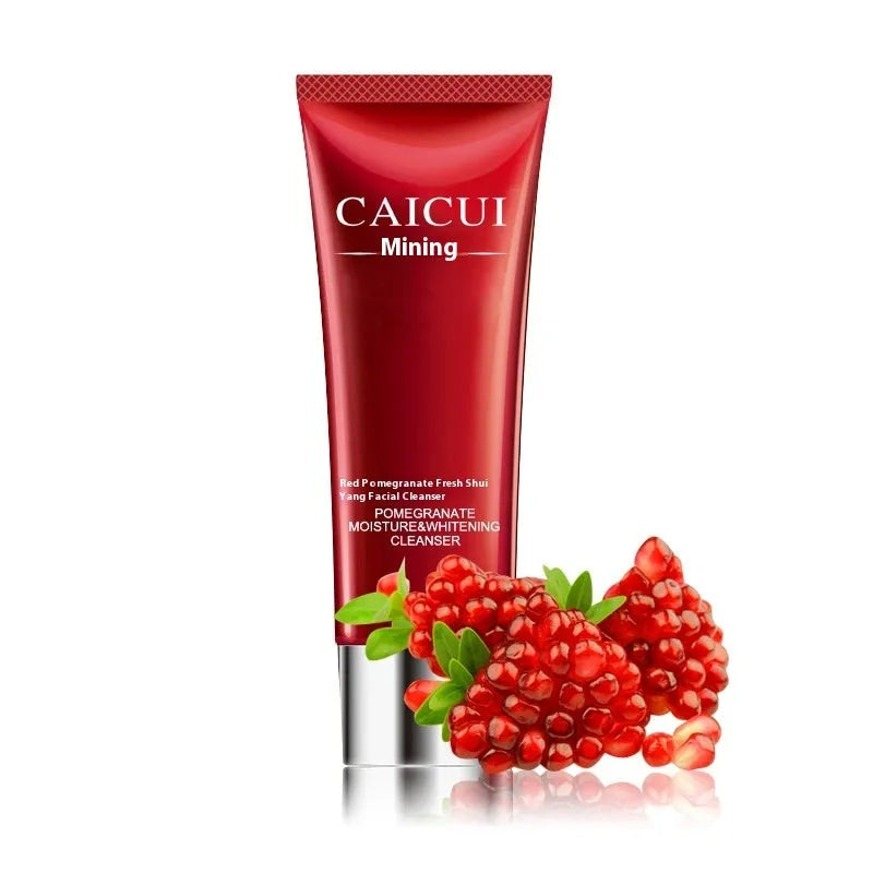 Pomegranate skincare set with four cosmetic products for moisturising and oil control