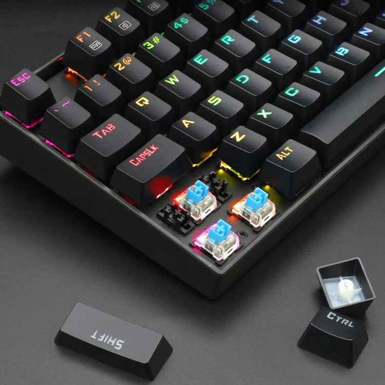 Wired USB gaming keyboard and mouse set with green axis mechanical keyboard, monochrome luminous backlight, black or white