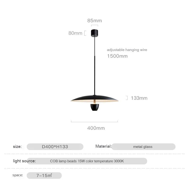 Modern minimalist black chandelier with 400mm diameter emitting warm light for dining room or bedroom
