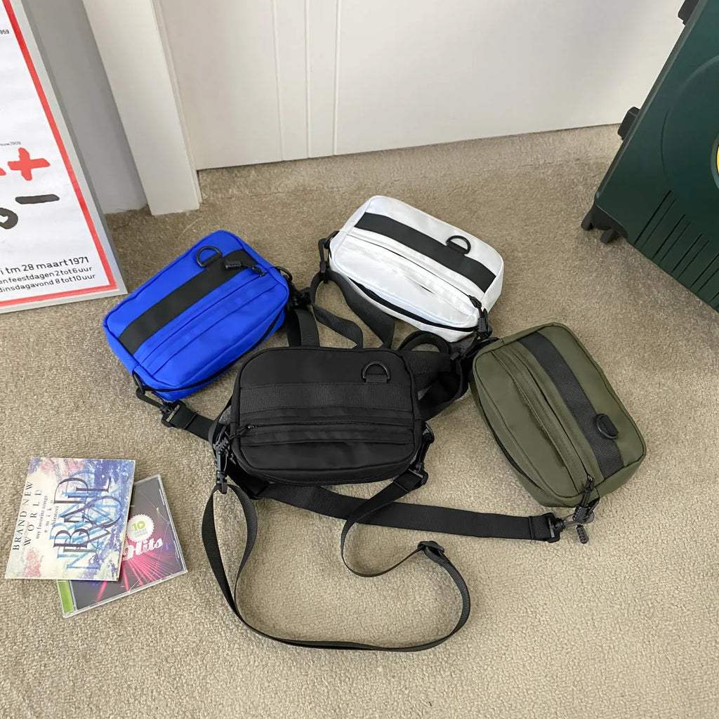 Men's nylon messenger bag in street style with crossbody design and sewing thread detailing