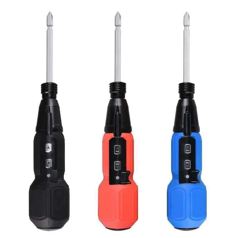 Alloy steel straight handle electric screwdriver with black finish and lithium battery