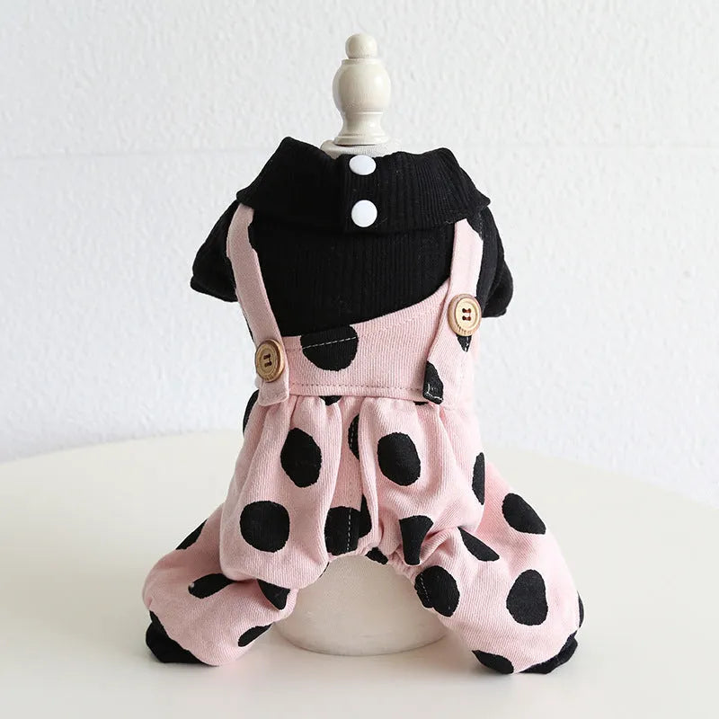 Dog couple clothing with lapel shoulder strap design in casual cloth material