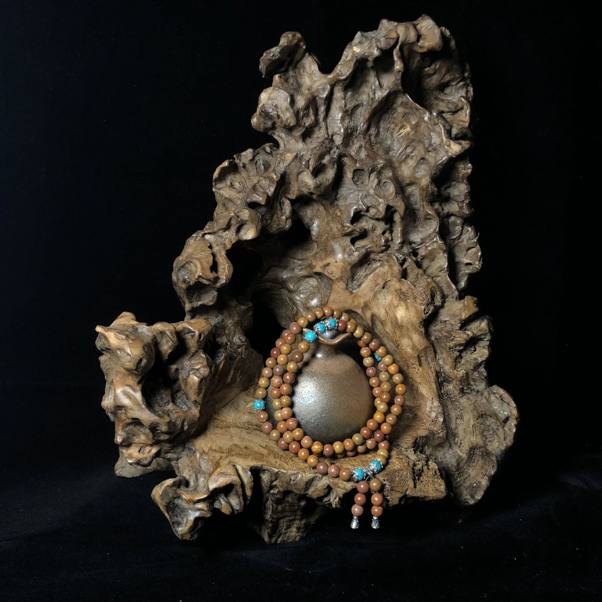 108-bead Lvzhu stone bracelet with hand-polished 5-6mm geometric beads