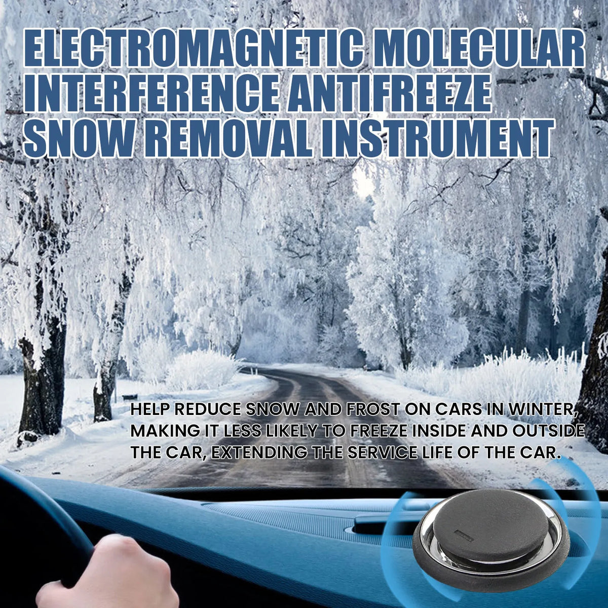 Compact black portable car deicing instrument for melting windscreen ice and snow.