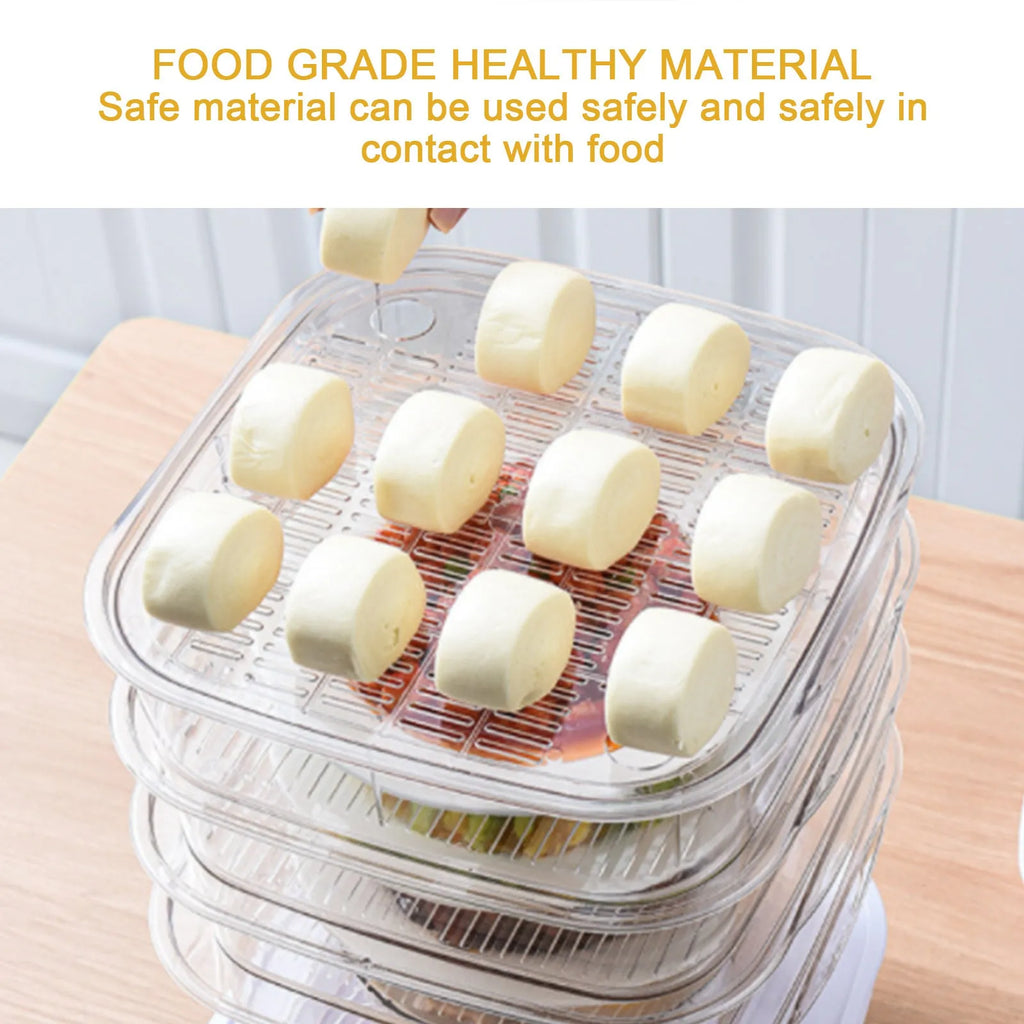 Plastic multi-layer dish cover in white with temperature display on dining table
