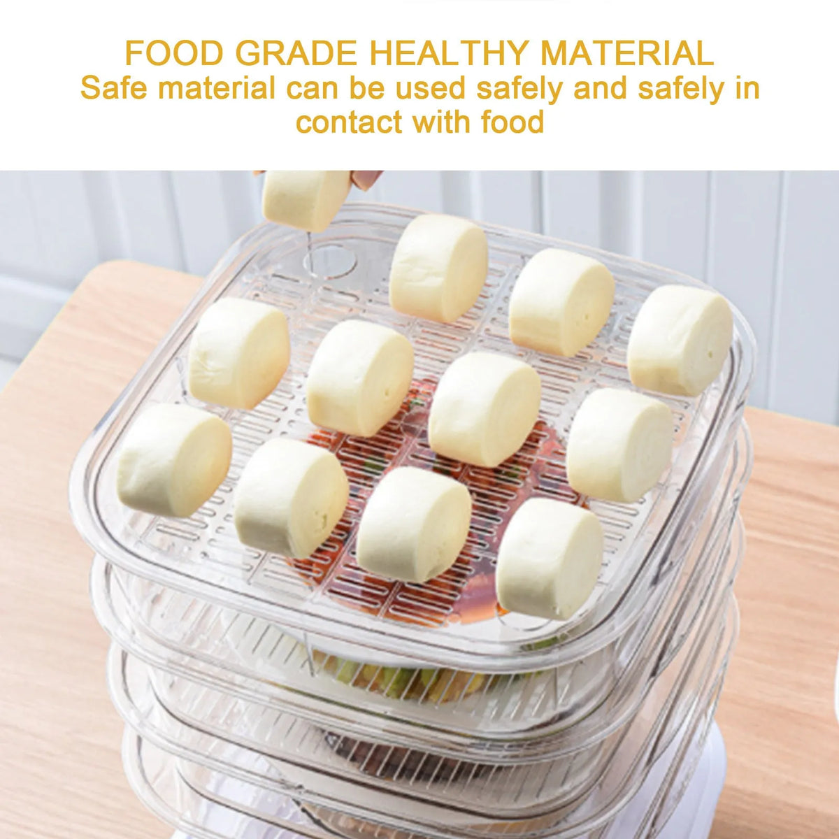 Plastic multi-layer dish cover in white with temperature display on dining table
