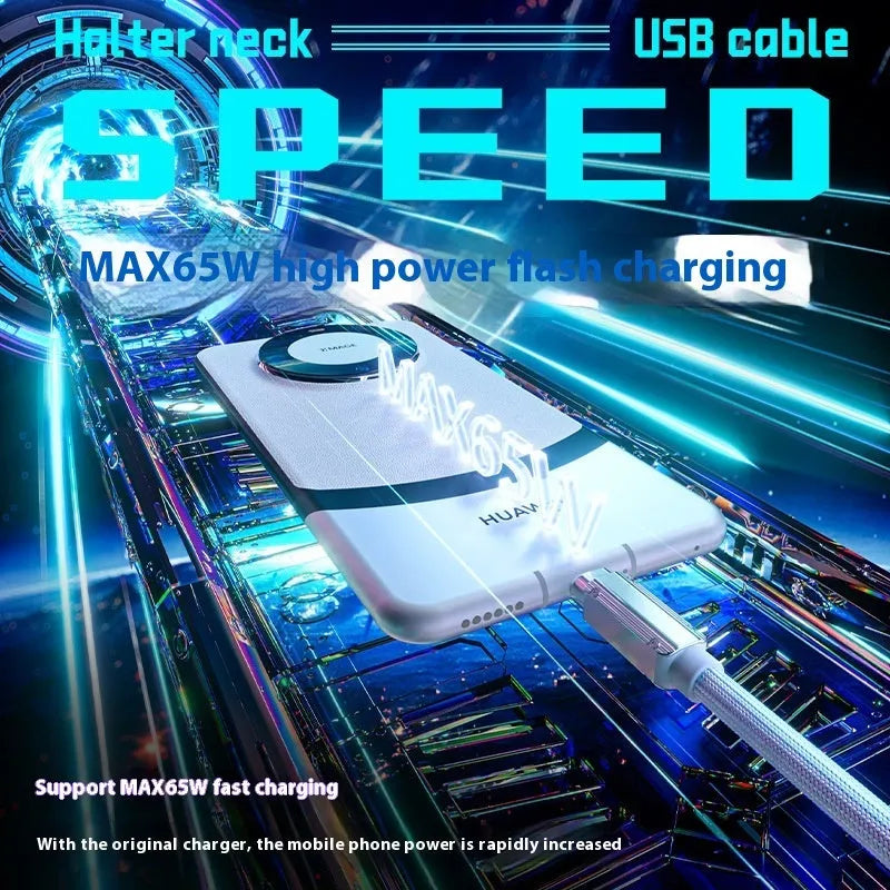 Silver PD65W braided fast charging cable, woven 1-2m lead with Type-C or Type-C Apple connector