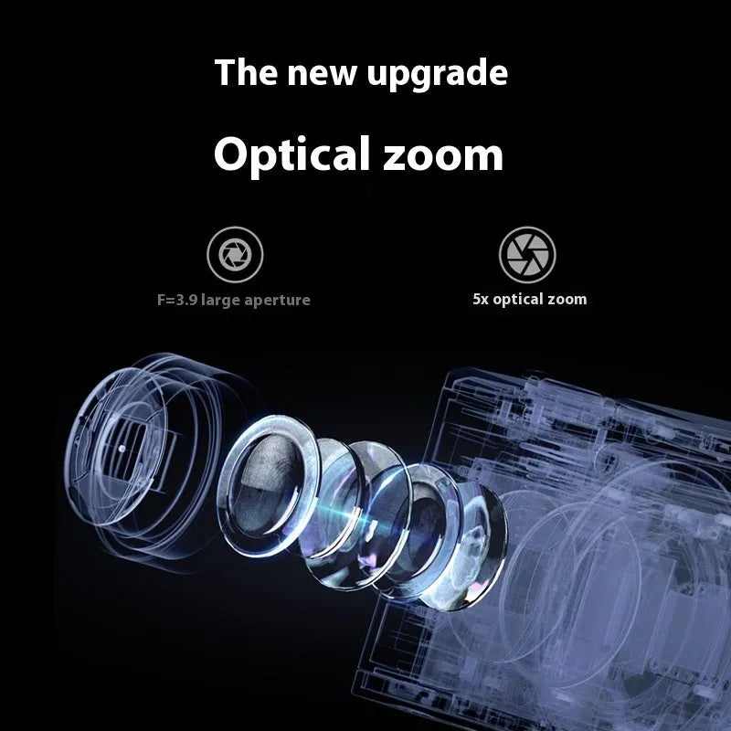 5K HD digital camera with optical zoom in black ABS body side view