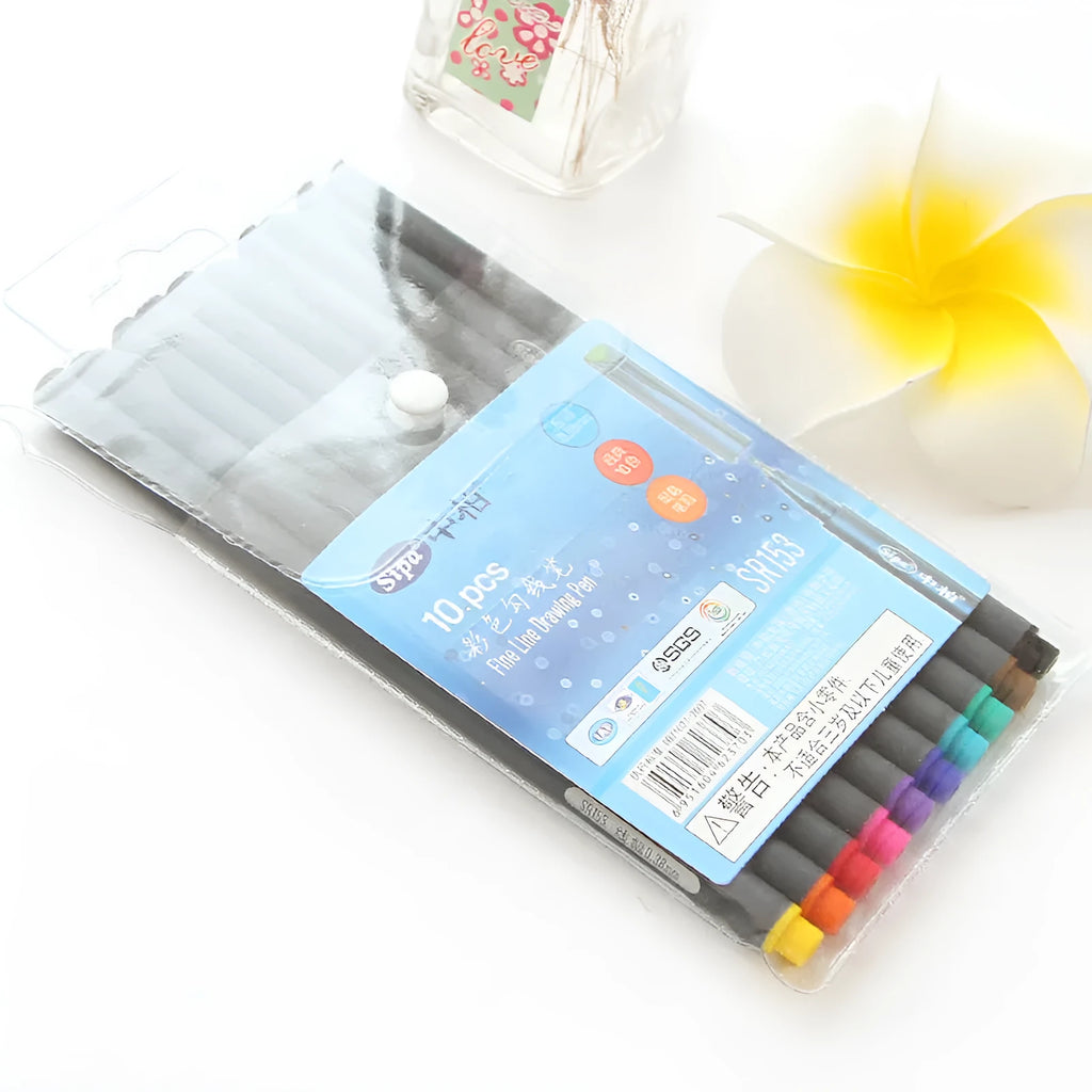 Pack of 10 hook line pens with 0.38mm tips for technical drawing and architectural drafting