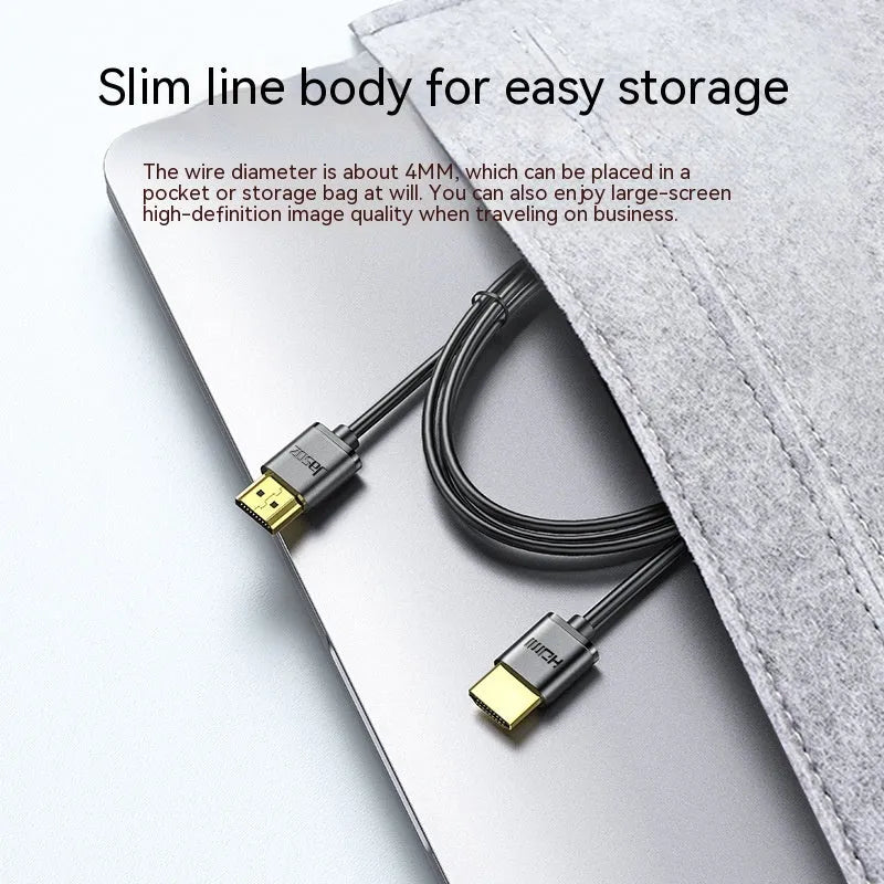 HDMI video cable with gold-plated connectors and thin black cable, available in multiple lengths