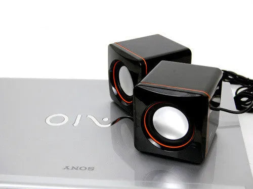 Black small square 2.0 computer speaker with USB cable for desktop audio