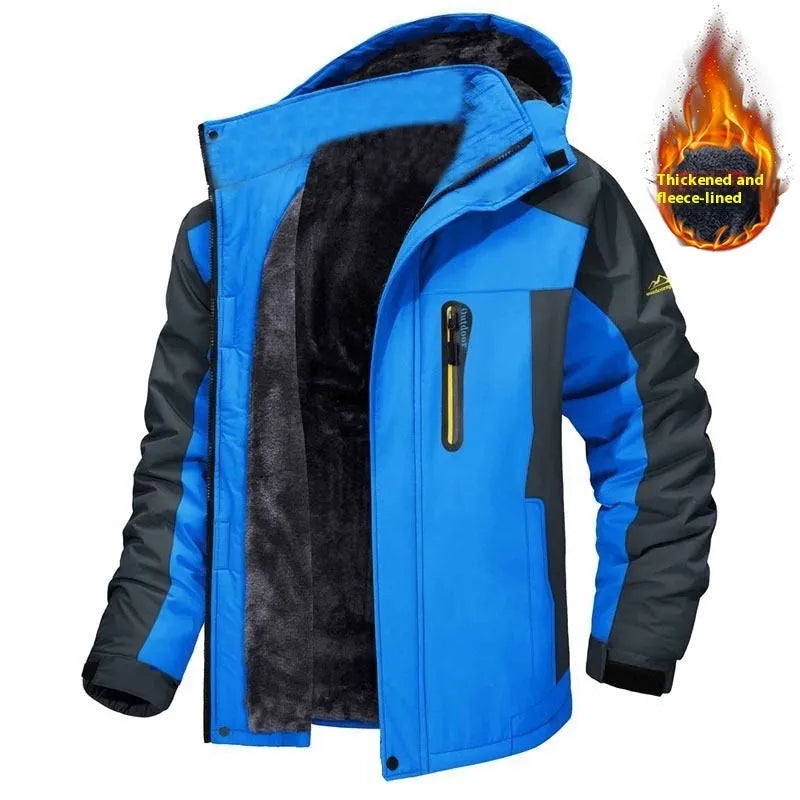 Men's mid-length fleece coat in black, polyester outer, coral fleece lining, non-ironing, sizes L to 5XL