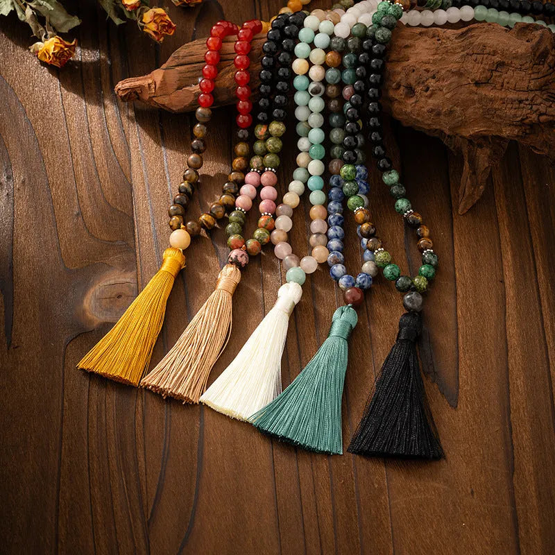 Vintage bohemian style beaded chain necklace with matching bracelet in geometric design