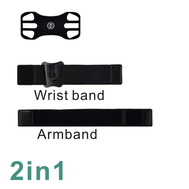 Black detachable swivel sports phone case with wrist strap, armband, silicone sleeve, and bicycle stand base