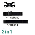 Black detachable swivel sports phone case with wrist strap, armband, silicone sleeve, and bicycle stand base