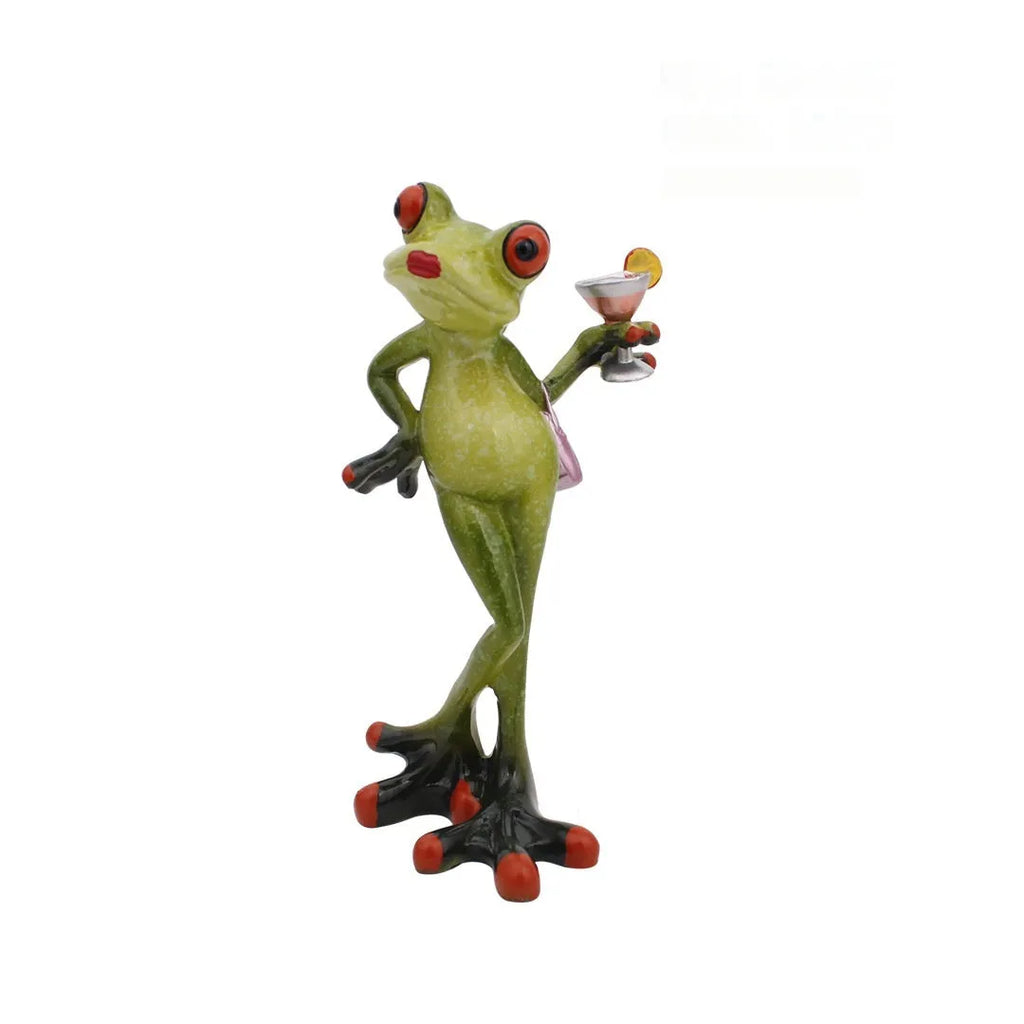Synthetic resin pastoral style frog figurine home decoration ornament on a surface.