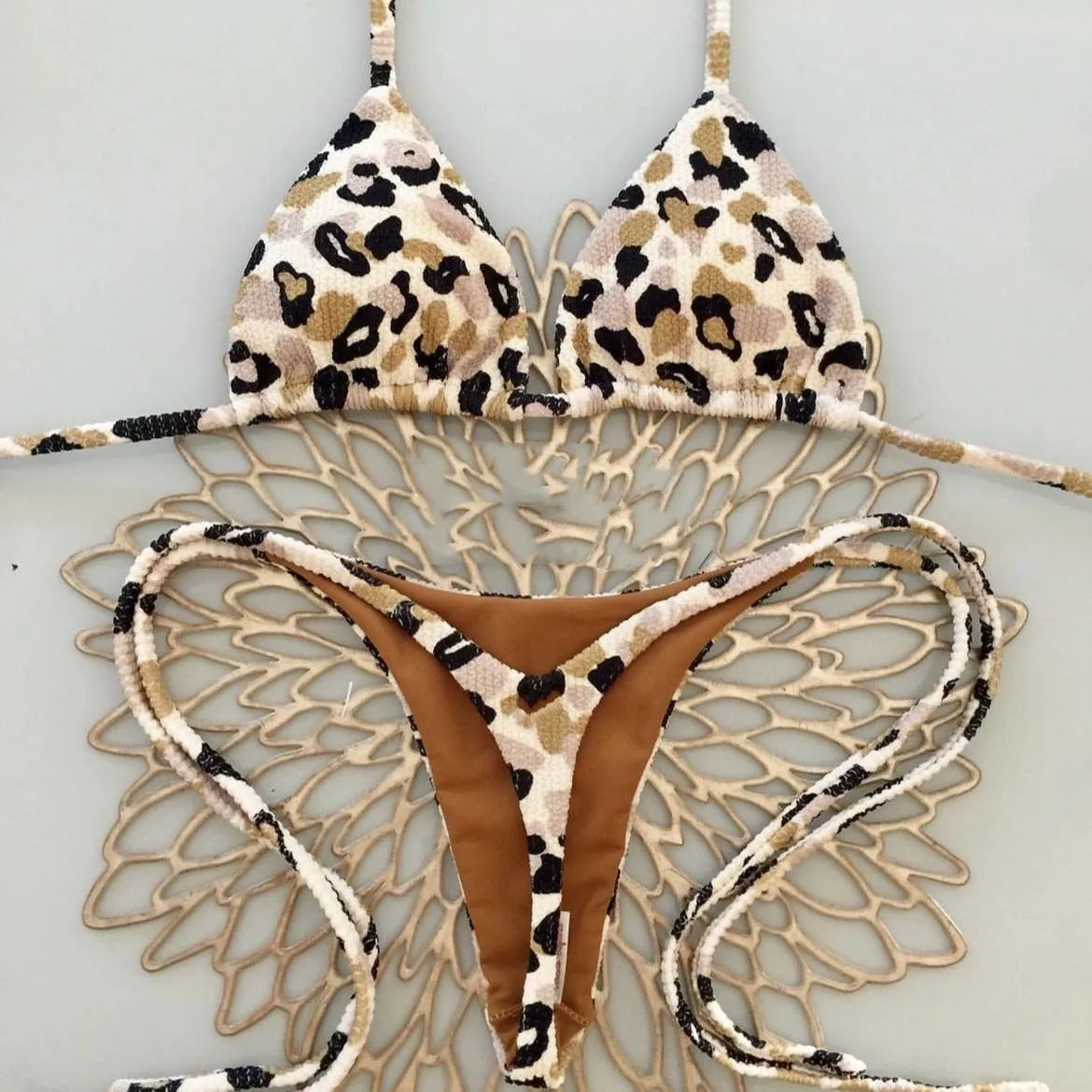 Women's printed nylon bikini swimsuit with cotton lining in briefs style