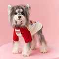 Cotton summer dog clothes in embroidered red or pink with contrast colour design