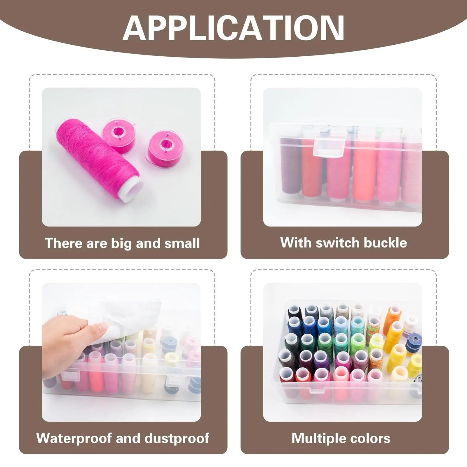 42 compartment plastic craft storage box in transparent, pink, or blue colour for organising embroidery threads