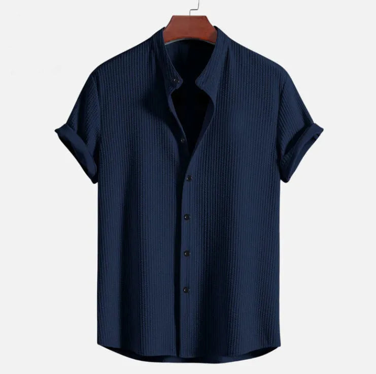 Men's loose short sleeve summer shirt in polyester fabric available in multiple colours