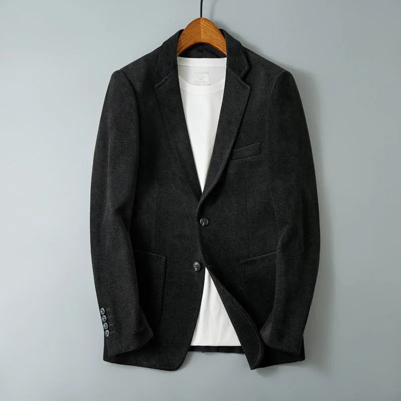 Slim-fit single-breasted Korean style jacket in khaki with straight hem and long sleeves