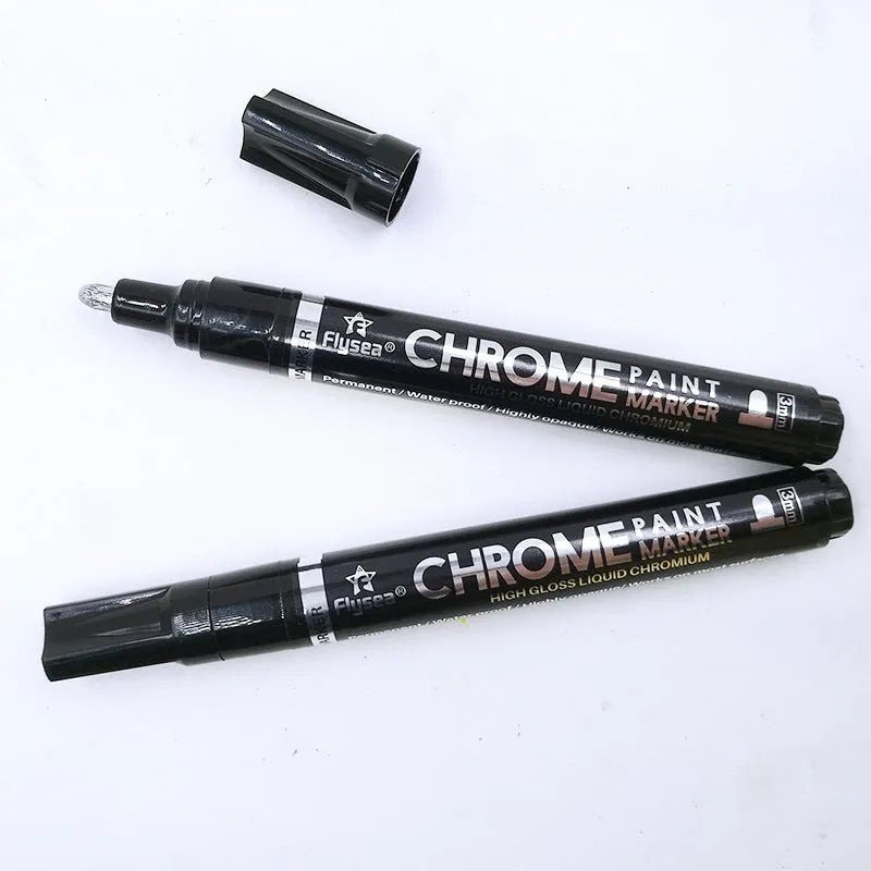 Silver mirror pen with 3.0mm reflective paint tip for writing on glass, metal, plastic, and wood surfaces