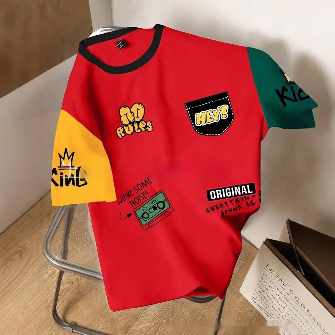 Men's loose-fit casual t-shirt with digital letter print in multiple colour options