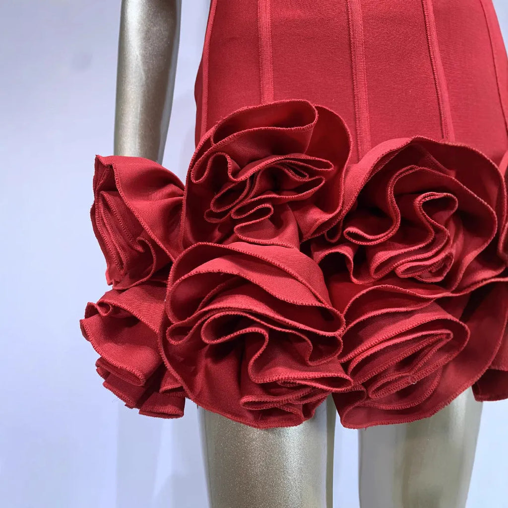 Women's solid red polyester dress with mid waist urban style design on a hanger