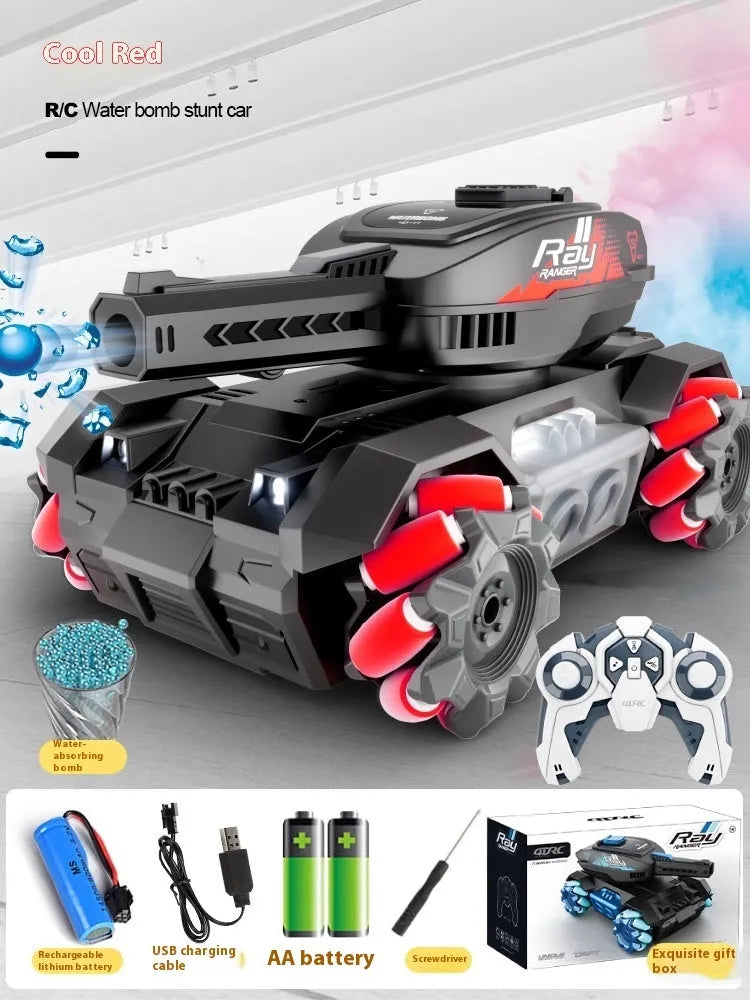 Y1 four-wheel drive gesture sensor tank toy car in red or blue with music, light, and water bomb tank design