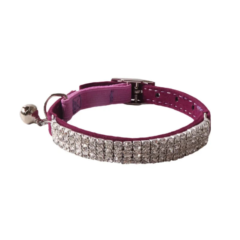 Soft flocking cat collar with elastic buckle in six colour options including pink, black, red