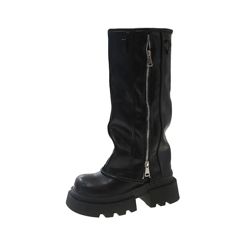Platform muffin pants Martin boots with square heels and high cylinder design in black, brown, or wine red