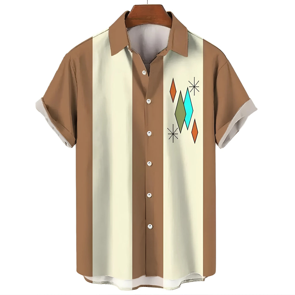Men's striped Hawaiian shirt cardigan style with short sleeves and button front