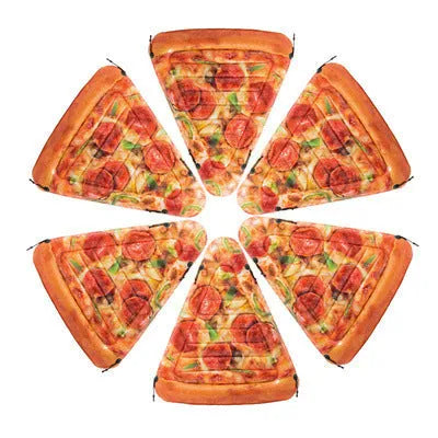 Inflatable pizza surfboard float with colourful design, dimensions 175cm by 145cm