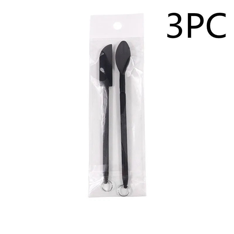 Mini retractable silicone cosmetic spatula and scraper set in pink, black, red or green two-piece suit