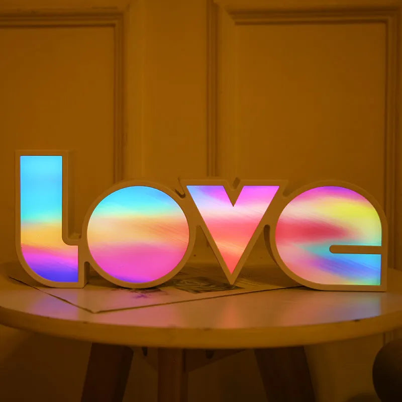 Rainbow style LED LOVE decorative light with plastic shell for Valentine's Day and wedding decoration